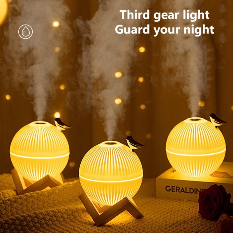 Lampe lune avec humidificateur d'air d'oiseau, diffuseur de parfum de pulvérisation automatique, brumisateur USB, diffuseur