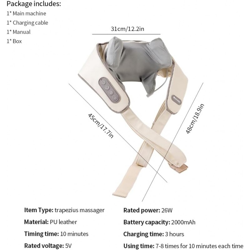 Masseur de cou avec chaleur, masseur portable pour le cou et les épaules, machine de massage CKneading pour soulager la douleur