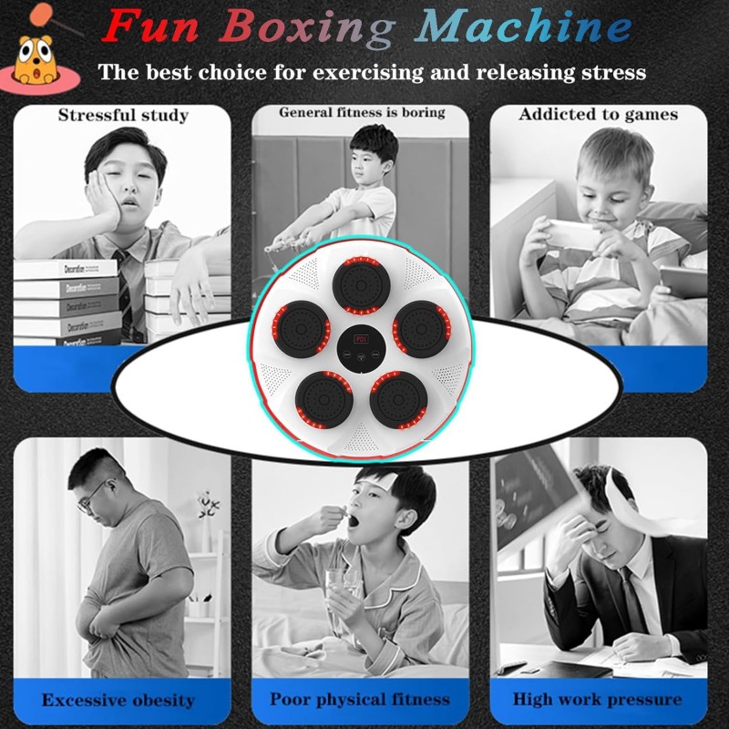 Machine de Boxe Musicale avec Gants, Cible Murale de Boxe Électronique Rechargeable Smart Boxing Reaction Target Machine de Boxe