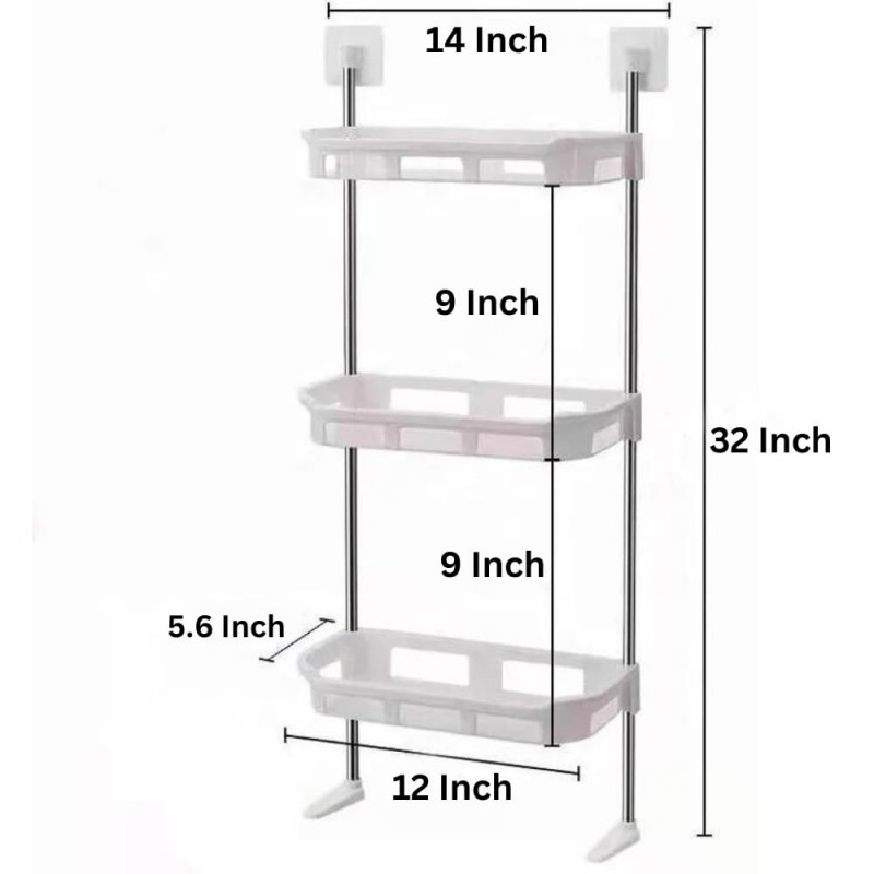 ADL PASSION 3 Tier Plastic Storage Self Adhesive Shelf/Bathroom Accessories/Wall Mounted Shelf with Self Adhesive Stickers &