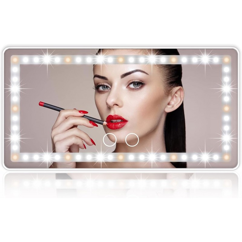 Miroir de courtoisie pour pare-soleil de voiture, miroir de maquillage rechargeable avec 3 modes d'éclairage et 60 LED - Miroir