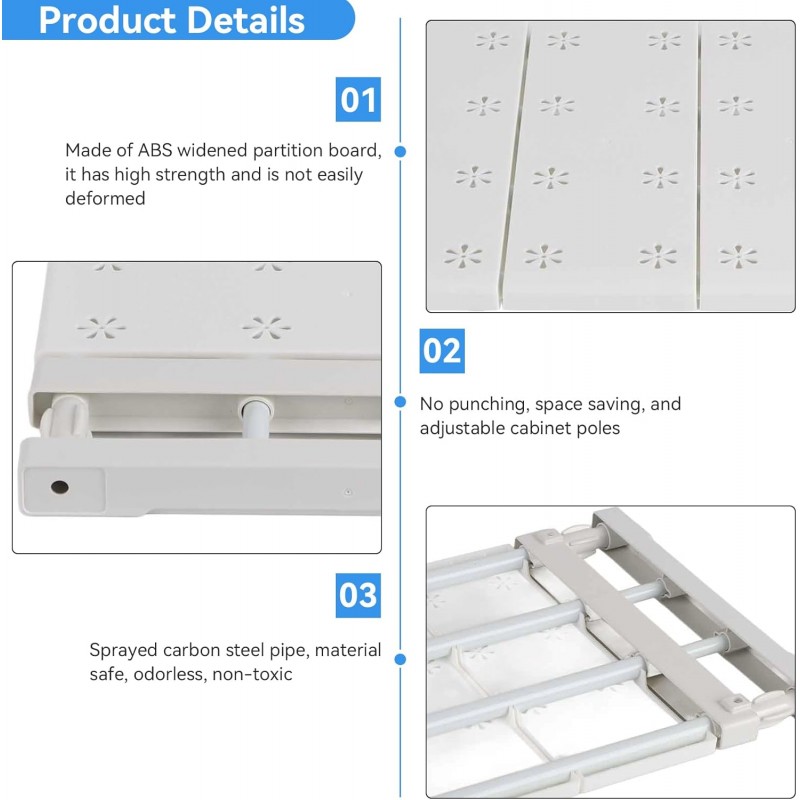 HERCHR Étagère De Tension De Placard, étagère De Rangement Extensible pour étagère De Tension De Placard, Séparateurs De