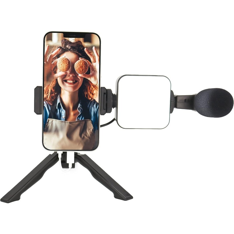 Mobility Lab - ML305578 - Kit Vlogging - Trépied spécial ou poignée - Support Smartphone Universel - Lumière vidéo - Microphone