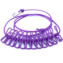 Corde à linge portable, extensible et rétractable avec 12 pinces à linge - Style extérieur - Coupe-vent - Couleur : violet -