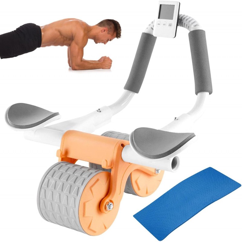 Roue de fitness avec rouleau pour abdominaux, support pour coude, roue abdominale à rebond automatique, entraînement central