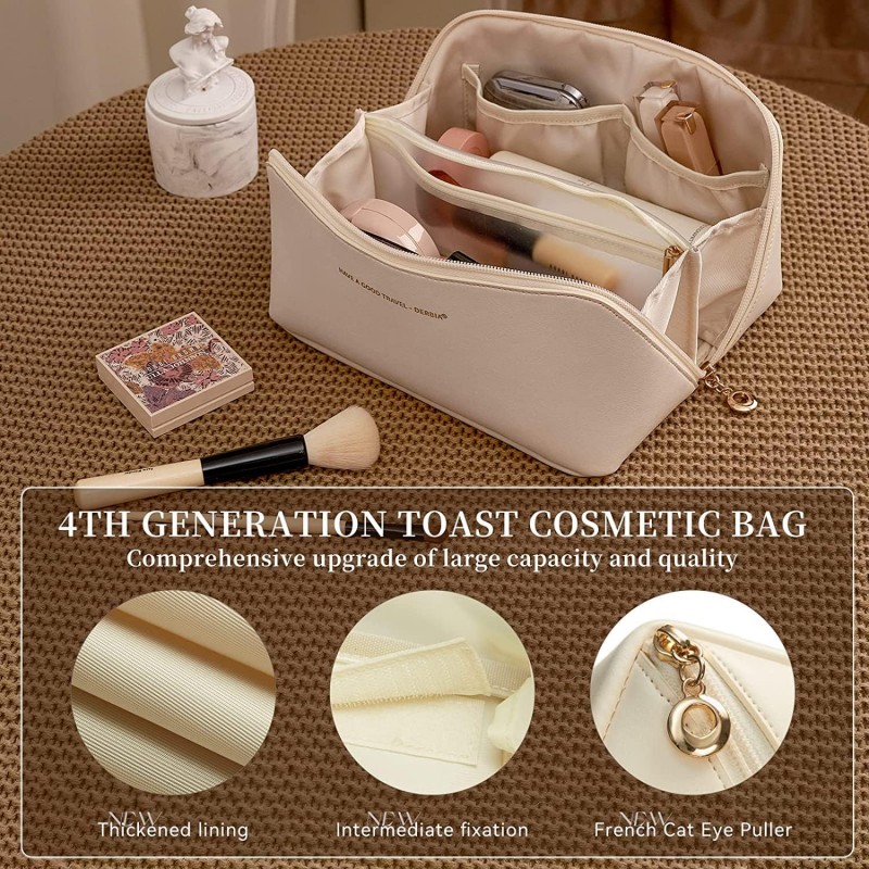 Trousse de toilette de voyage avec grande capacité, sac de maquillage portable, organiseur en cuir étanche, trousse de toilette