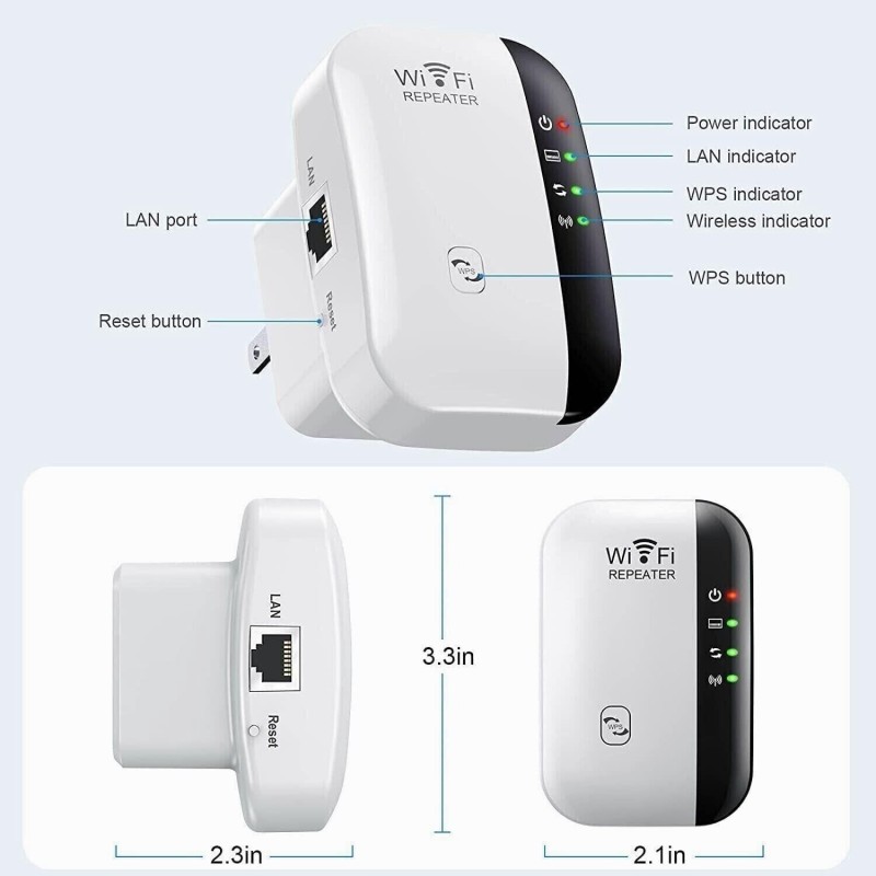 Amplificateur de portée WiFi, répéteur de signal sans fil, amplificateur Internet, couverture jusqu'à 5 000 pieds carrés et plus